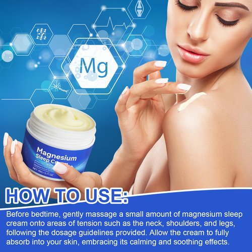 Magnesium Cream,Topical Magnesium Cream with Pure Zechstein Magnesium,Magnesium Lotion,Rich in Almond Oil, Lavender, Vitamin E,Topical Magnesium Oil for Feet, 3.17 OZ