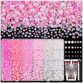 14000PCS Flatback Pearls and Pink Rhinestones for Bedazzling Kit, Pink White 3-10mm Resin Rhinestones Gems and Half Pearls for Crafting, Nail Art and Grad Cap Decor with B7000 Jewelry Glue