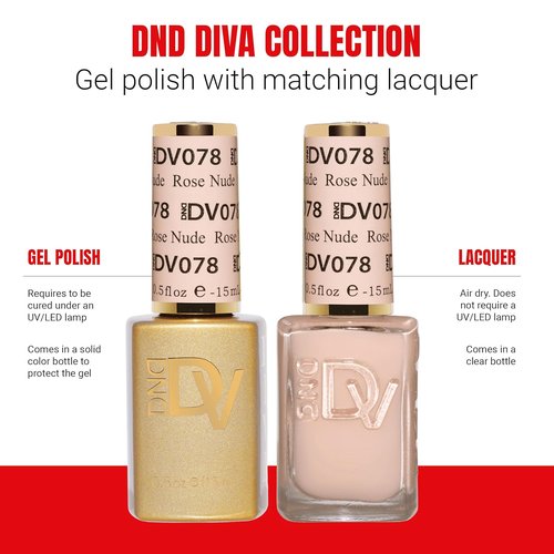 DND Gel Polish Coquette Collection - UV/LED Gel & Air Dry Nail Lacquer Duo | 078 Rose Nude, 0.5 Fl Oz
