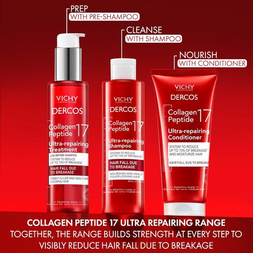 Dercos Collagen Peptide 17 Ultra-Repairing Shampoo - Strengthens Weak Hair, Reduces Breakage & Boosts Volume