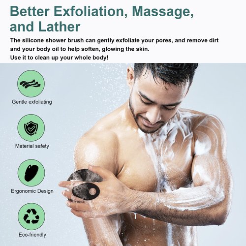 INNERNEED® More Hygienic Silicone Body Scrubber Exfoliating & Massaging Shower Brush, Bathing Tool, for All Skin Types, Lathers Well, Longer Service Life (Black+Gray)