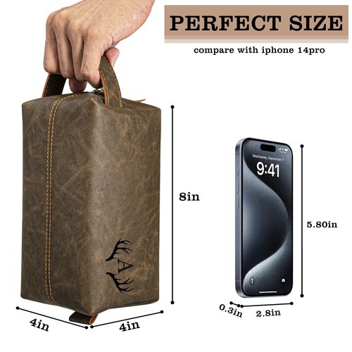 IUZOE Personalized Christmas Birthday Gifts for Son Adult, Custom Initial PU Leather Toiletry Travel Bag, Son Gifts from Mom and Dad, Initial W