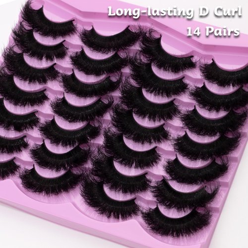 LEAFMOON Mink Lashes Fluffy 20mm Volume False Eyelashes 8D Cat Eye Strip Lashes D Curl 14 Pairs Dramatic Soft Eyelash 25mm Big Long Lash Strips Lashes Pack That Look Like Extensions Faux Mink Lashes