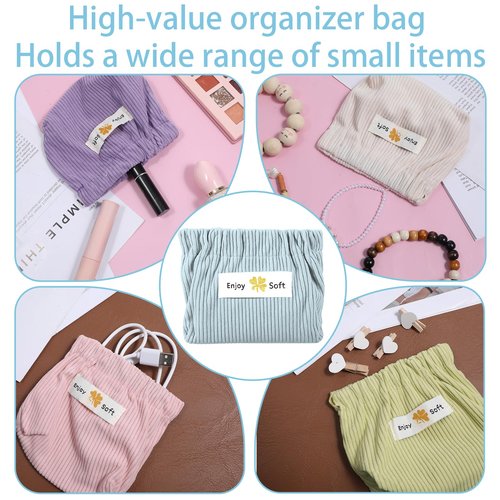 Exclaith 6 Pcs Hair Tie Organizer, Cute Mini Makeup Purse, Corduroy Elastic Portable Small Pouches for Purse, Travel Toiletry Purses, Corduroy Pouch for Coin Small Makeups