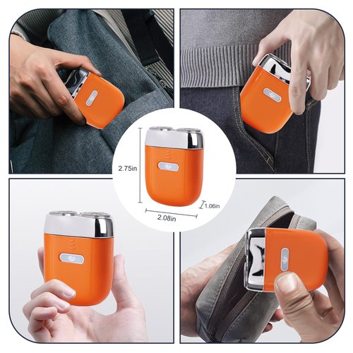 Mini Electric Shaver - USB C Fast Charge Portable Small Shavers for Men | Women - Dual Head Pocket Shaver Washable Travel Electric Razor Powerful Wet & Dry Mini Razor - Easy One Button Use (Orange)