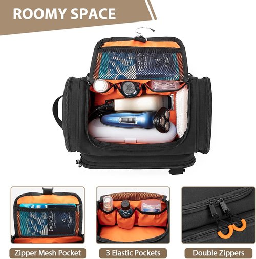 Skiennix Tactical Toiletry Bag - Hanging Travel Dopp Kit Organizer for Men | Black, Perfect for Shaving & Shower Essentials