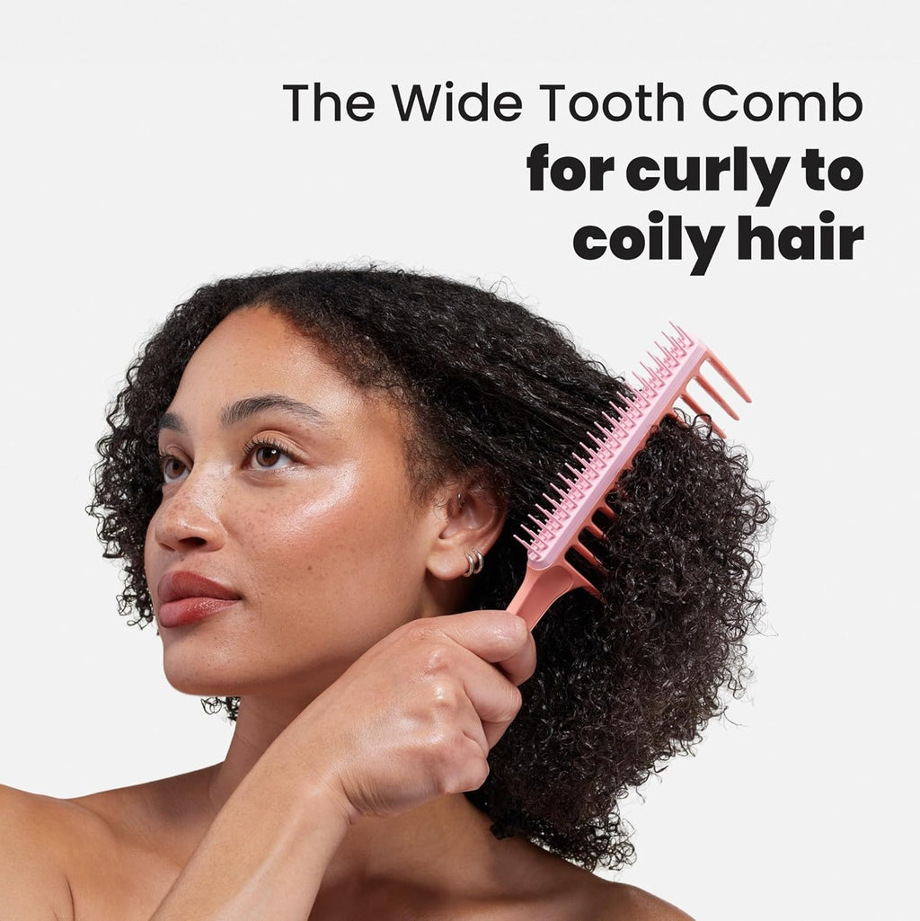 Tangle Teezer Wide Tooth Comb - Double-Sided Detangler for Curly Hair Types 3C to 4C | Peach