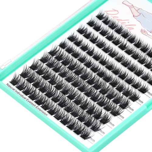 Dedila Large Tray-Grafted Wide Stem Individual False Eyelashes Thick Base 120 Clusters D Curl Natural Long Volume Eye Lashes Extensions Dramatic Look 8-20mm Available (Mixed 10-12mm)