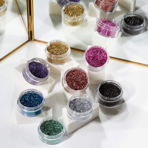Holographic Glitter Shakers by Moon Glitter – 100% Cosmetic Glitter for Face, Body, Nails, Hair and Lips - 0.17oz - Set of 8 colours