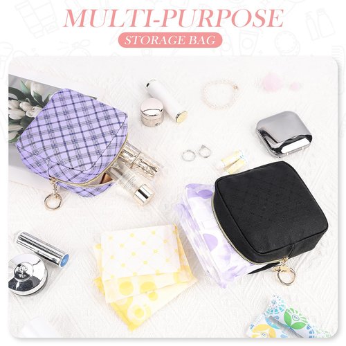Playexen 4.9" Small Makeup Bag, Glitter PU Leather Mini Cosmetic Bag for Purse, Portable Small Travel Makeup Pouch for Daily Use, Birthday/Wedding/Christmas Gifts (Purple)