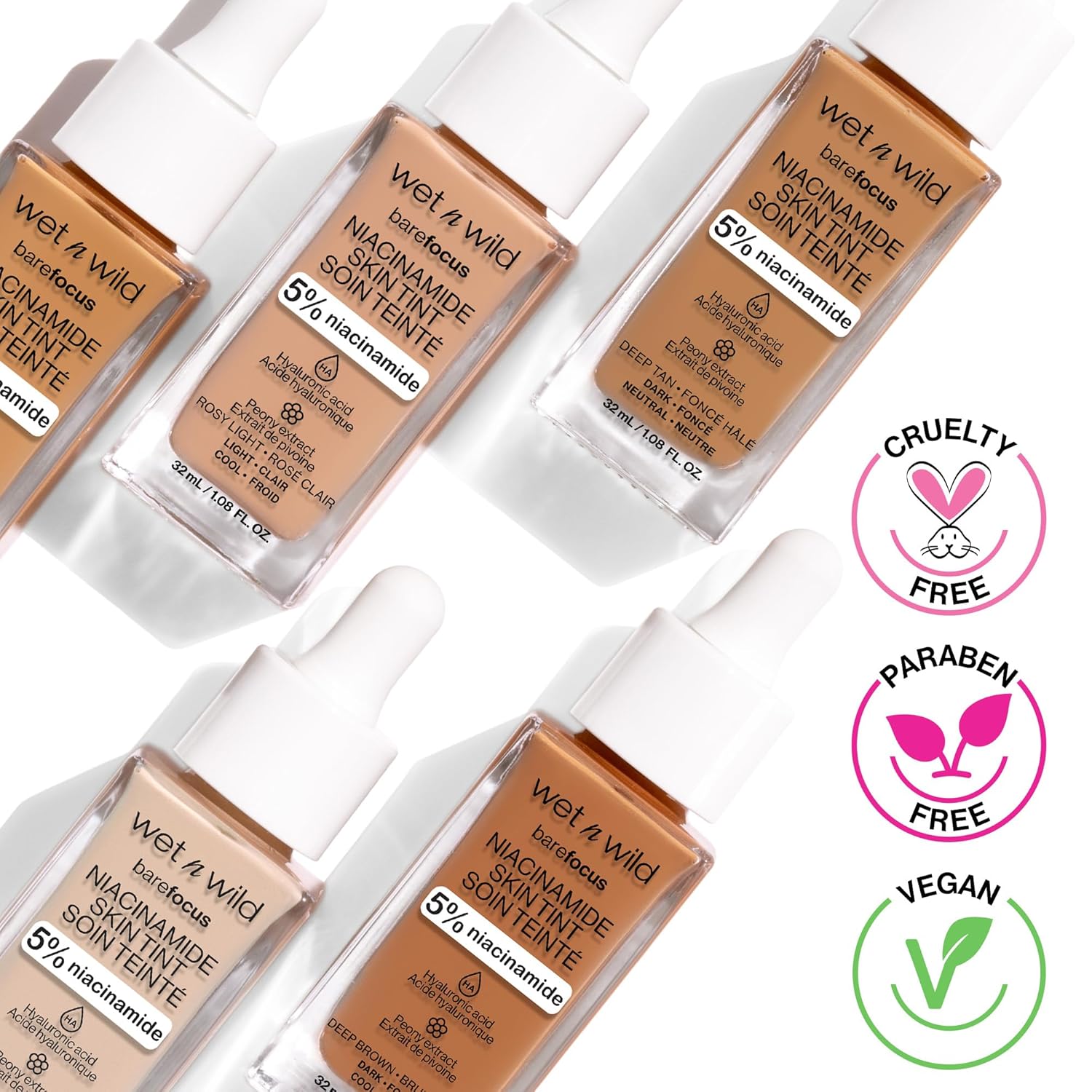 Wet n Wild Bare Focus Skin Tint - 5% Niacinamide, Buildable Sheer Coverage, Natural Radiant Finish | Medium Beige