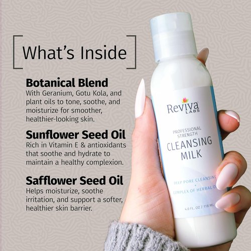 Reviva Labs Cleansing Milk - Gentle Facial Cleanser with Aloe & Botanical Oils for Sensitive Skin - 4 fl oz