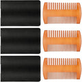 3 Pieces Beard Comb for Men Natural Sandalwood Wooden Mustaches Combs Dual Action Teeth Beard Comb with 3 Pieces Pocket Faux Leather Case for Beards Mustaches(Yellow)