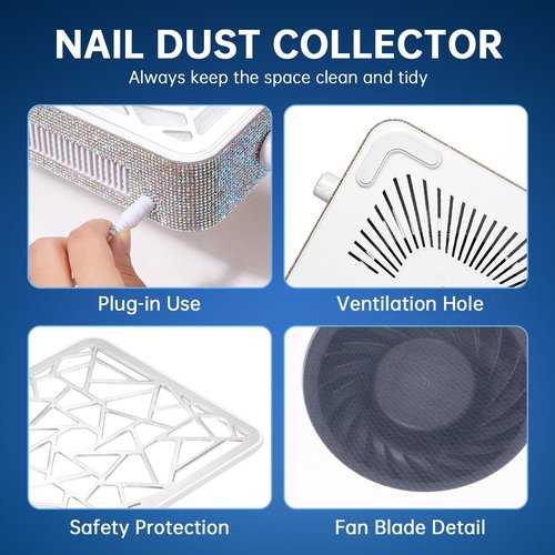 CHRISTINE SHELLY Nail Dust Collector, Powerful Vacuum Fan Vent Dust Collector Extractor Dust Suction Machine for Acrylic Nails Polishing, Nail Salon&Home, AB Diamond