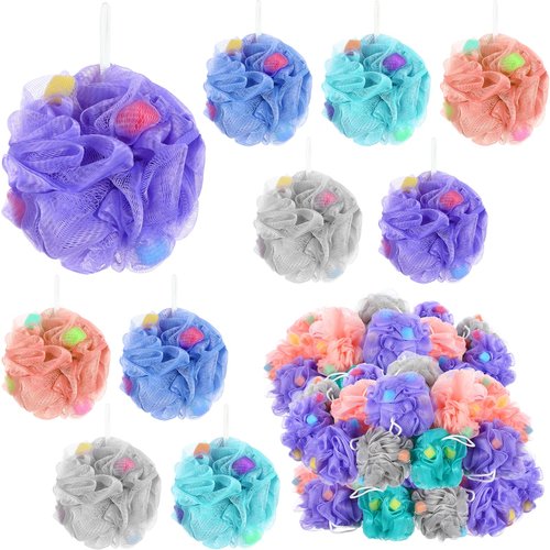 CHENGU 50 Pack Loofah Sponge Bath Sponge Shower Loofah Mesh Shower Ball Bath Pouf Wash Body Puff for Women Men, 30 g (Multicolor,Stylish)