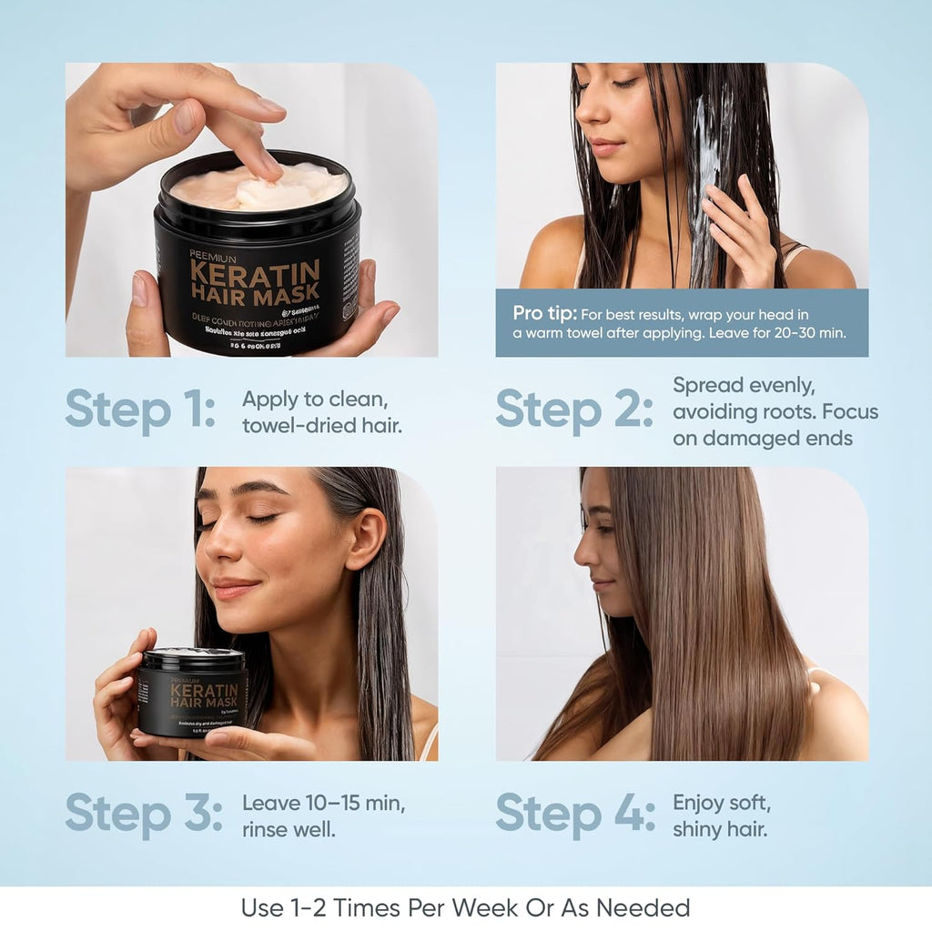 SUNATORIA Keratin Hair Mask - Deep Repair for Dry, Damaged Hair | Hydrolyzed Keratin, Argan Oil, 8.5 fl oz