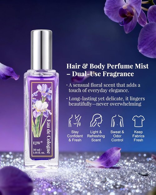 EJW Midnight Violet Body Spray - Elegant Floral Hair Perfume & Body Mist, Alcohol-Free, 1.01 fl oz