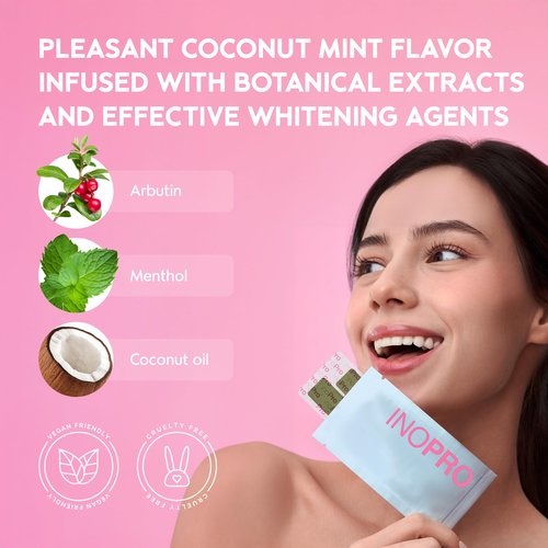 InoPro Teeth Whitening Strips 14 Treatments Kit - Enamel Safe Teeth Whitener, Peroxide-Free, Green White Strips for Teeth Whitening with Arbutin, Coconut Oil, Deep Stains Removal (28 Strips)