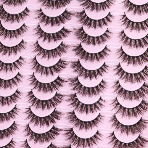 Kiromiro Lashes Wispy False Eyelashes Natural Look 14mm(0.55inch) Faux Mink Lashes Short Cat Eye Spiky Lash 3D Strip Eyelashes Pack 20 Pairs