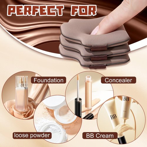2 Box Chocolate Color Quick Makeup Foundation Puff Set，Sponge Air Cushion Powder Puff，Mini Powder Puff Collection (1 Box of 6 PCs)