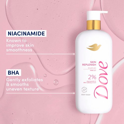 Dove Serum Body Wash Skin Replenish smooths skin with Niacinamide & BHA Serum 18.5 Fl Oz