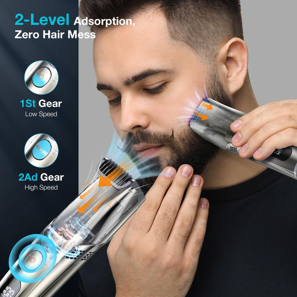 VivaEase Vacuum Beard Trimmer for Men, New Version Adjustable Precision Trimming Length with 2 Comb, Electric Cordless Vacuum Trimmer for Beard, Waterproof and Rinses Easy, Blades for Skin fit