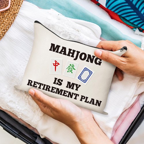 GioXtra Funny Mahjong Makeup Bag - 4Pcs Lucky Mahjong Tiles Gifts Travel Toiletry Zipper Organizer Cosmetic Bag Pen Purse Pouch for Women Board Game Lover Player Birthday Gift Travel Organizer Supply