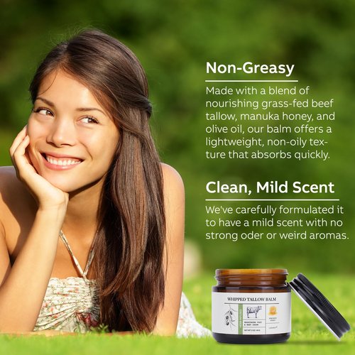 LOPIANY Beef Tallow for Skin, Beef Tallow and Honey Balm, All-Natural Face Body Moisturizer Nourishes and Hydrates the Skin, Grass Fed Whipped Balm Infused with Raw Wild Honey 2oz