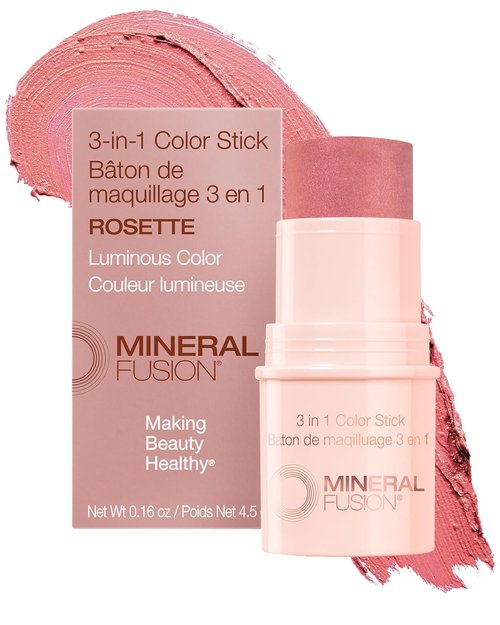 Mineral Fusion 3-in-1 Color Stick - Hydrating Cream Blush Tint for Cheeks, Lips & Eyes - Natural Rosette