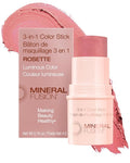 Mineral Fusion 3-in-1 Color Stick - Hydrating Cream Blush Tint for Cheeks, Lips & Eyes - Natural Rosette