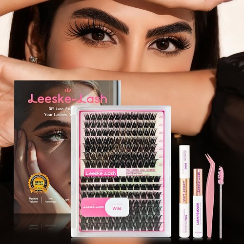 Lash Clusters Kit Eyelash Extensions Natural Fluffy Lashes Waterproof Wispy Individual Fake D Curl with Bond and Seal Tweezers(Natural Z1)