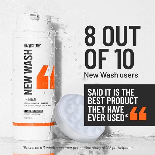 Hairstory New Wash Original - Sulfate-Free Shampoo & Conditioner in One, 8 Fl Oz Refillable Bottle