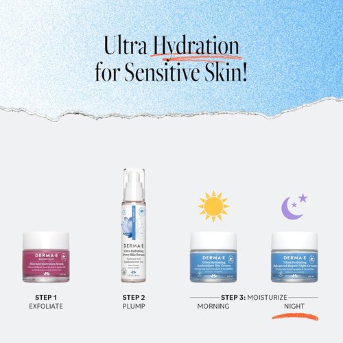 Derma E Ultra Hydrating Night Cream - Advanced Overnight Face Moisturizer with Hyaluronic Acid | 2 oz