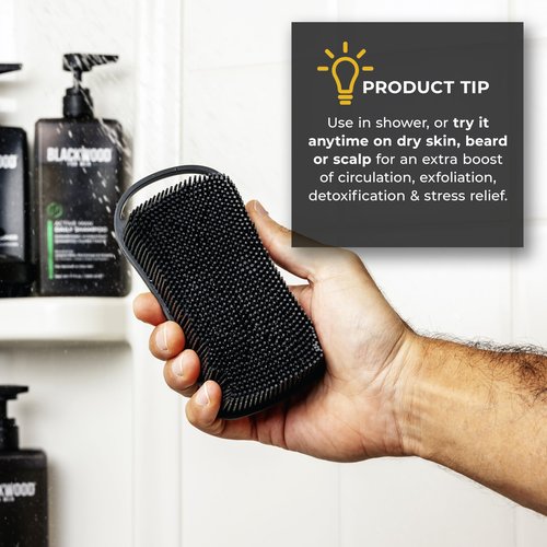 Blackwood For Men Double Duty Beard & Body Scrubber - Dual-Sided Men's Shower Tool - Handheld Body Wash Brush with Long Soft Silicone Bristles for Deep Cleaning - Short Exfoliating Tips for Beard Care