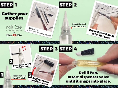 Refillable Holographic Cuticle Oil Pen for Nails - Empty Holo Squeeze Nail Oil Pen with Brush from Nail Care Headquarters by Bliss Kiss 3-Pack