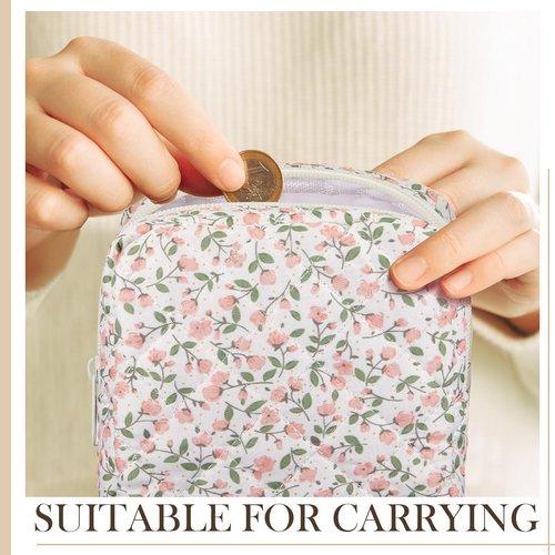 Abbylike 4 Pcs Floral Makeup Bag Cosmetic Bag with Zipper Portable Small Pouches for Purse Toiletry Mini Pouch Cute Mini Makeup Purse for Coin Essentials Items Women (Cute)