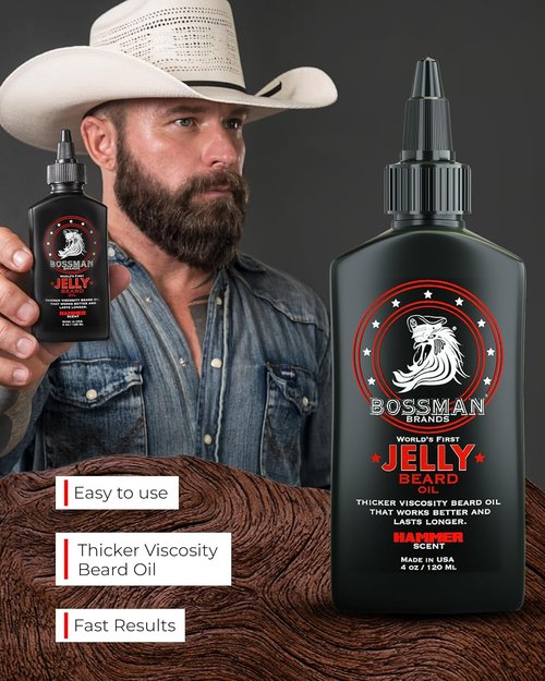 Bossman Jelly Beard Oil - Softens & Moisturizes for Men | 4 oz Hammer Scent with Natural Ingredients