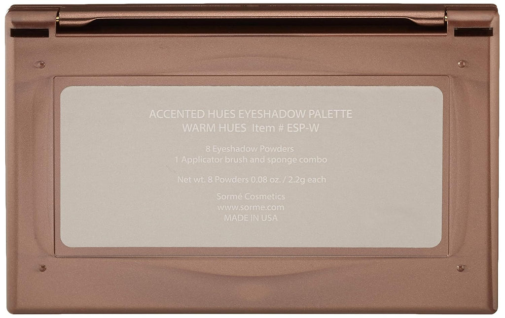 Sorme Cosmetics Accented Hues Eyeshadow Palette - Warm 0.64oz | 8 Blendable Metallic, Shimmer & Matte Shades | Includes Dual-Ended Brush