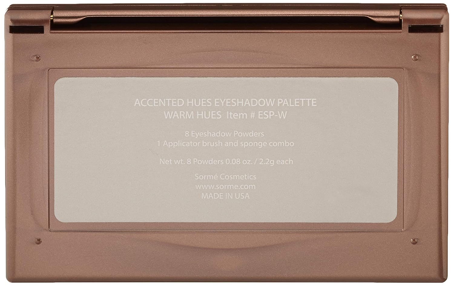 Sorme Cosmetics Accented Hues Eyeshadow Palette - Warm 0.64oz | 8 Blendable Metallic, Shimmer & Matte Shades | Includes Dual-Ended Brush