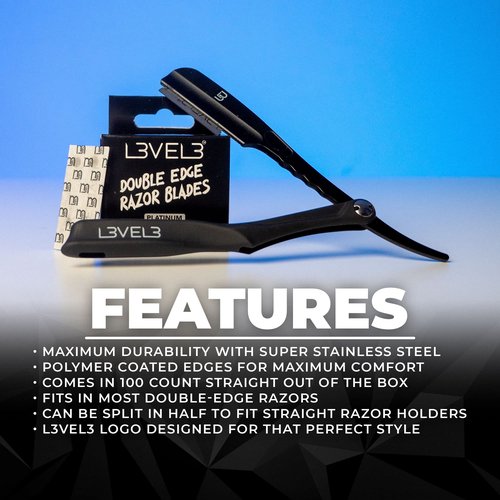 L3 Double Edge Razor Blades - Platinum Coated, Razor Blades for the Close Shave - Double Edged Safety Razors - 100 Count