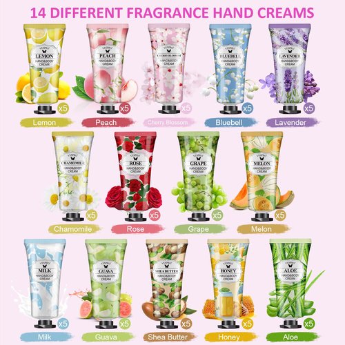 VESPRO 70 Pack Hand Cream Set, Easter Basket Stuffers, Mothers Day Gifts, Bulk Hand Lotion Travel Size for Dry Cracked Hands, Mini Hand Lotion for Bridal Shower Gifts and Teacher Nurse Gifts