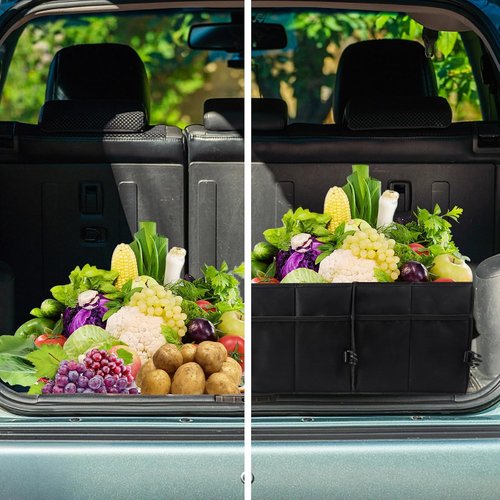 Sposuit Extra Large Car Trunk Organizer - 98L Collapsible Storage with Removable Dividers & Adjustable Straps