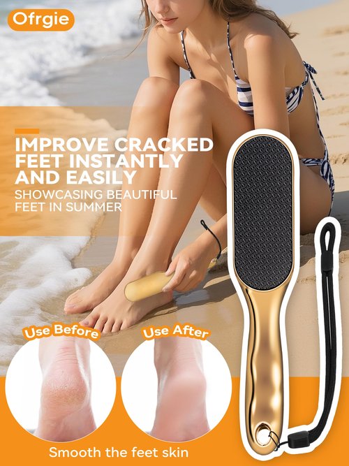 Beyond The Cream Veins Grain Foot File, Nano Glass Foot File, Hard Skin Callus Remover, Professional Pedicure Tool, Anti-Slip Handle Rope & Storage Bag, Ideal Gift for Beauty & Fitness Lovers, Golden