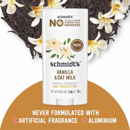 Schmidt's Vegan Deodorant - Aluminum-Free Vanilla & Oat Milk | 24-Hour Odor Protection, 2.65 oz