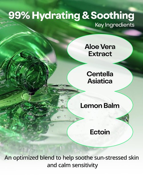 HOLIKA HOLIKA Aloe 99% Soothing Gel 2 Pack – Alcohol-Free Fermented Aloe & Cica Cooling Gel for Face Body Hair | Non-Sticky After Sun Gel, 7-Free Hypoallergenic Korean Skincare, 2 x 8.45 fl oz