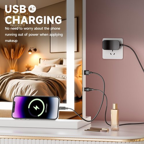 Batuso Vanity Mirror with Lights, 32" x 22" LED Makeup Mirror with 10X Magnification, Dimmable 3 Modes, Memory Function, Smart Touch, USB Charging Port, Lighted Makeup Mirror Square White
