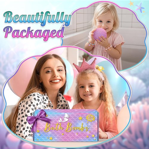 8 Packs Mermaid Bath Bombs for Kids Girls, Bubble Bath Bomb Kit with Surprise Toys Inside, Bath Toys for Kids Aged 4-8, Ideal Birthday Easter Stocking Stuffers for Girls 3 4 5 6