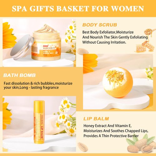 Gifts for Women, Birthday Gifts for Women, 9 Pc Almond Milk & Honey Bath and Body Gifts Set, Self Care Gifts Spa Gifts Basket, Relaxing Bath Sets for Mom, Girlfriend, Sister, Female Friends, Coworker