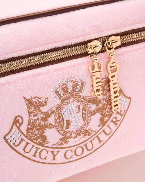 Juicy Couture Pink Makeup Bag - Stylish Cosmetics Organizer with Rhinestone Crown | Travel Essentials Case