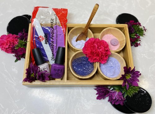 Generic Pedicure Bamboo Spa Tray Set: 4 Bowls, Spoon, 10 x 6 x 1.3 inches